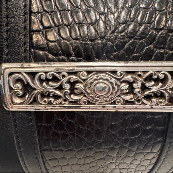 Brighton black purse shoulder bag nylon & croc embossed Leather silver detail - Picture 7 of 14